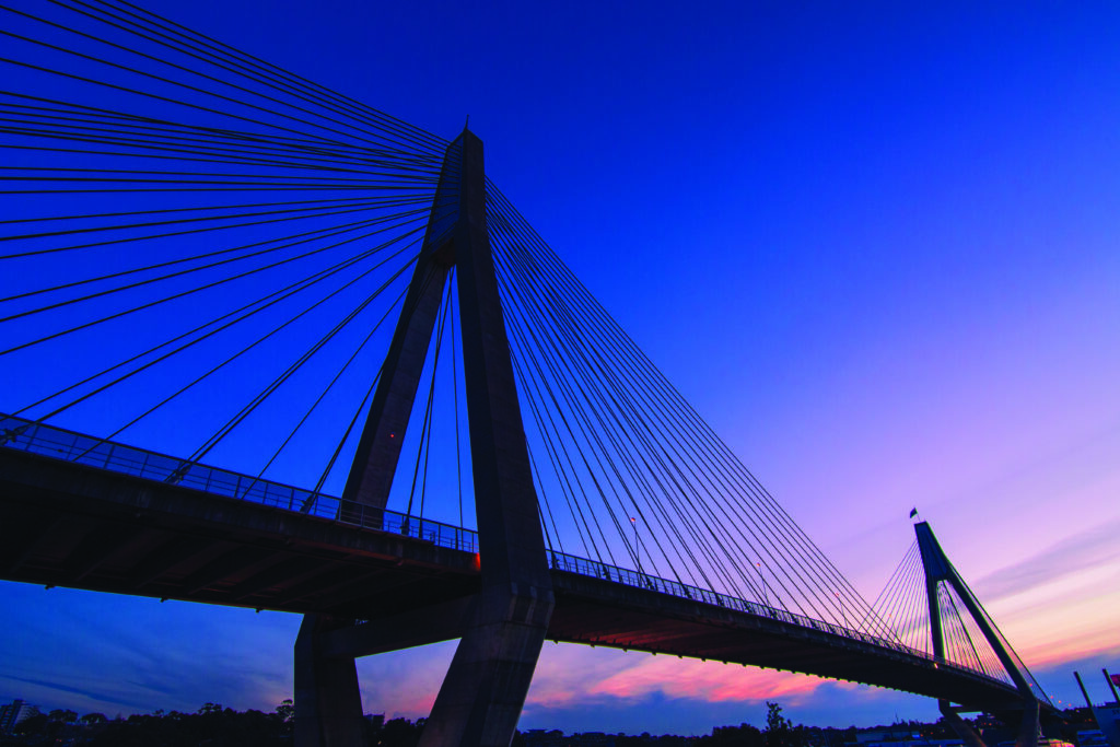 A picture of Sydney's Anzac Bridge, which opened in 1995